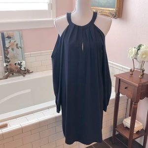 BCBG Maxazria Navy halter neck cutout shoulder cocktail dress size Lg